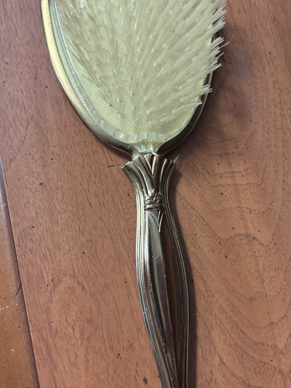 Vintage Matson Gold Plated Hair Brush 1950s Hollywood Regency Rose Brocade